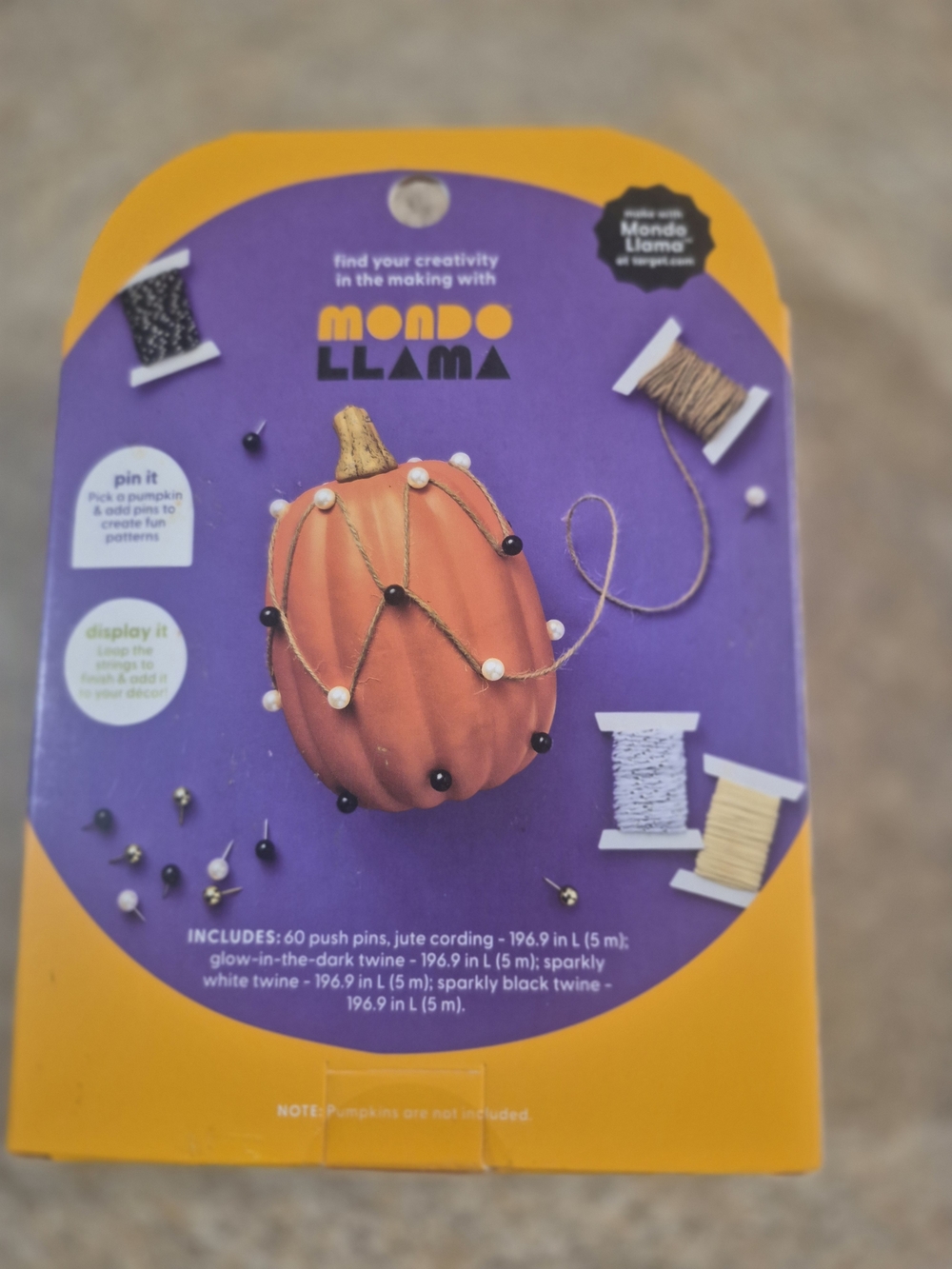 Mondo Llama Pumpkin Craft Pin Kit - Orange Purple
